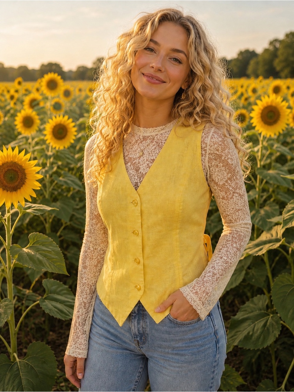 Savannah Yellow Linen Blend Vest